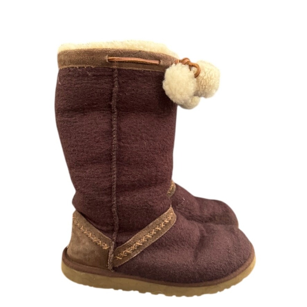 UGG Australia Brown Wool Suede Shearling Pom Pom Tall Winter Boots 7